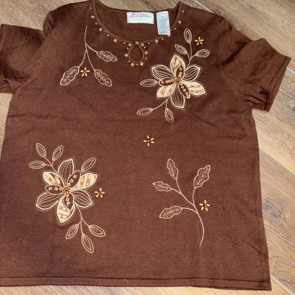 90s Alfred Dunner Grandmacore Beaded Sweater Top Petite Medium - Picture 1 of 5